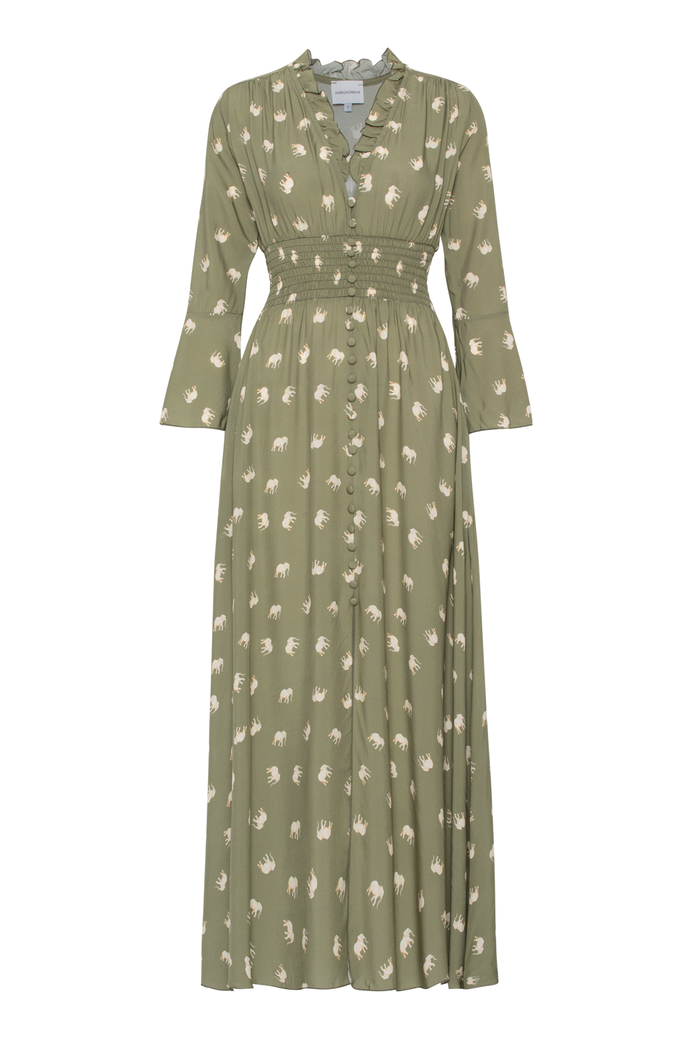 Sally Long Dress Army W/Elephants