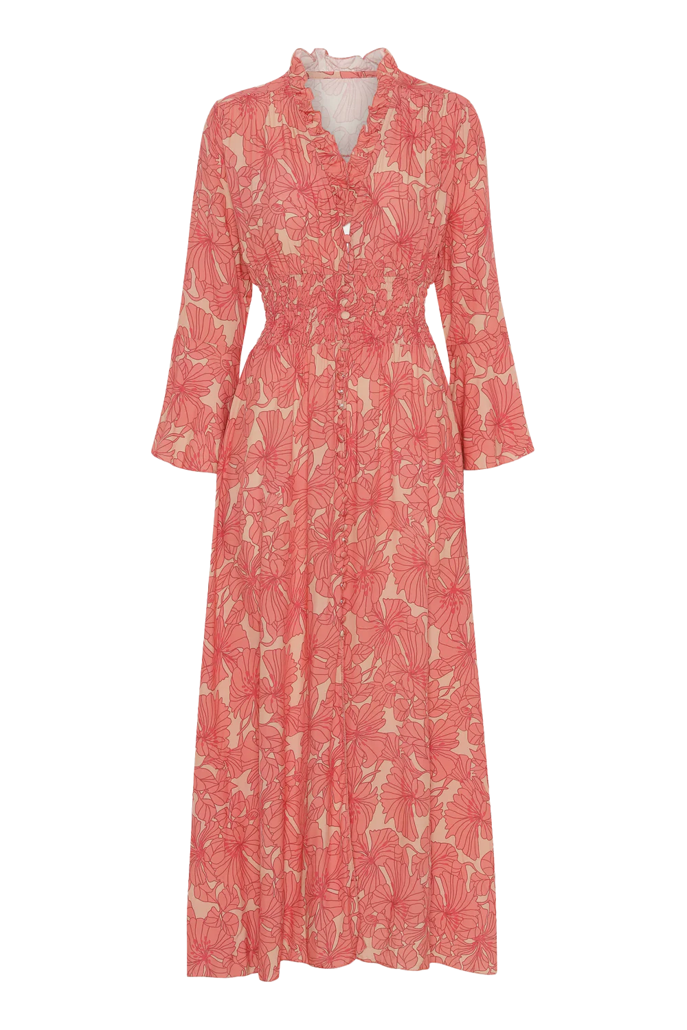 Sally Long Dress Coral Red Printed - Sample