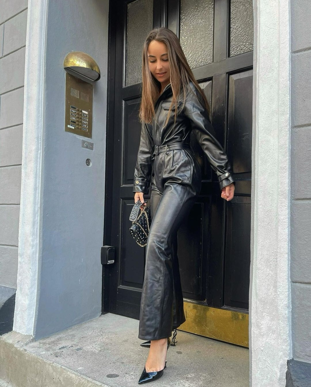 Patty Leather Jumpsuit Black - Sample