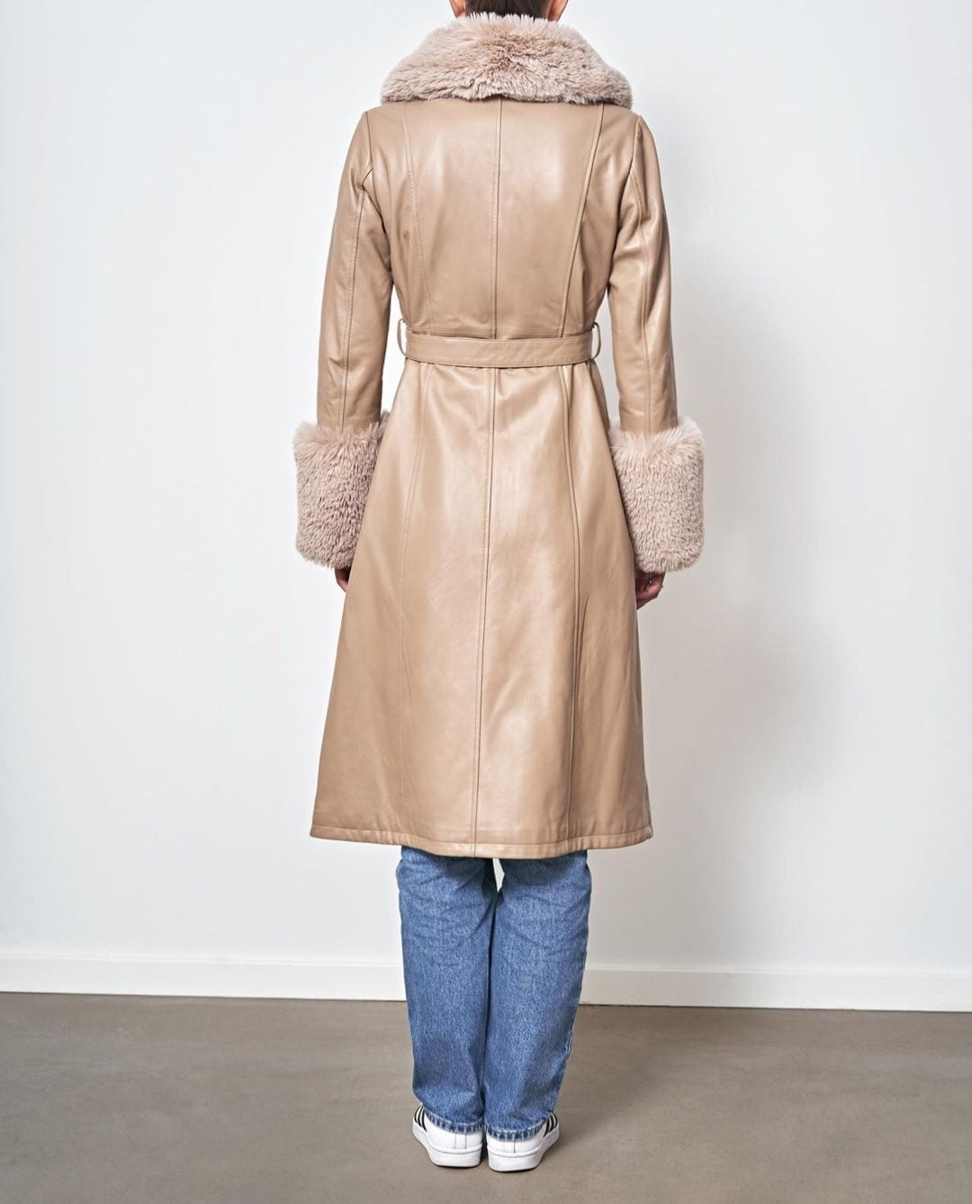 Bella Leather Coat Long Light Brown - Sample