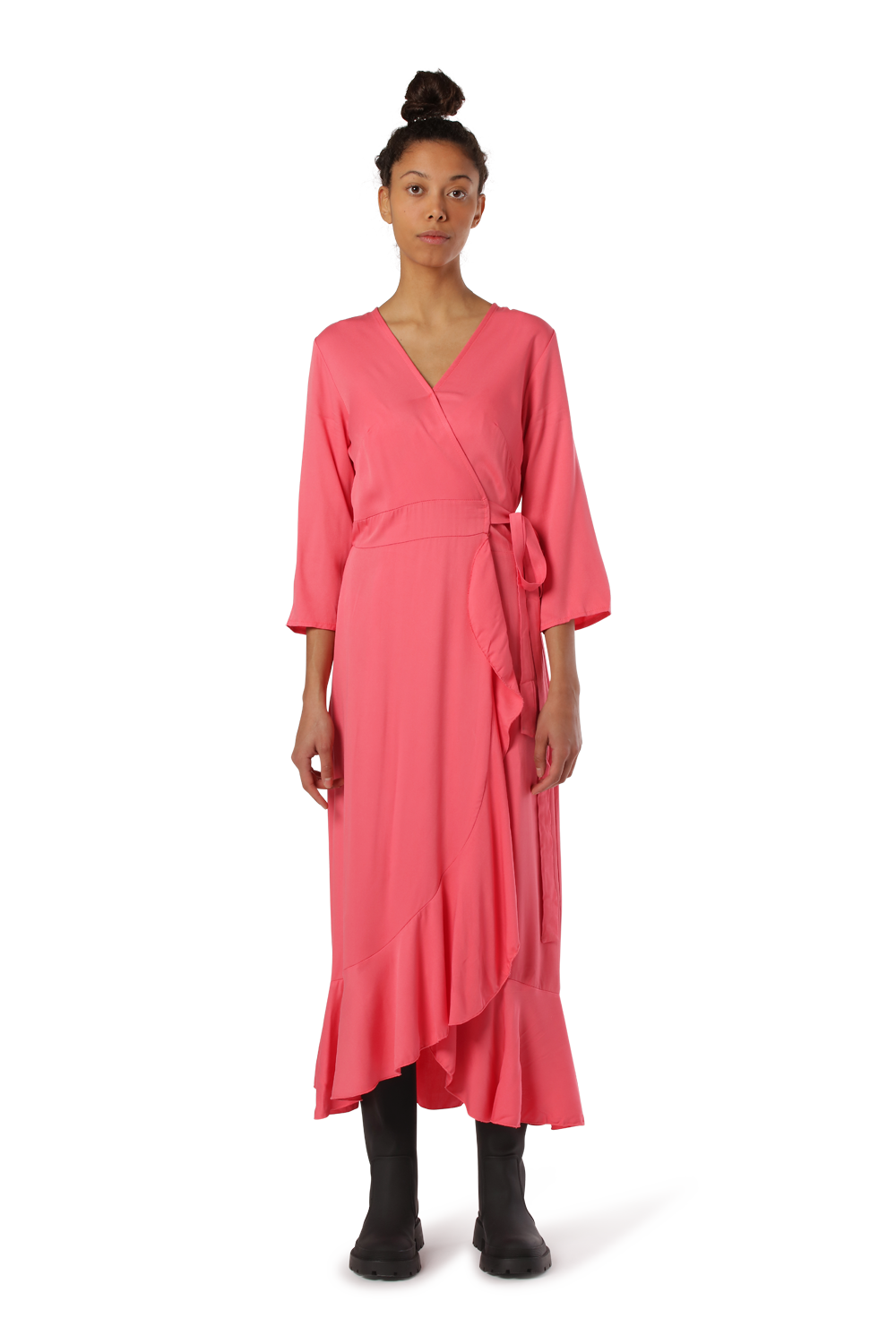 Milly Wrap Dress Long Solid Coral Red