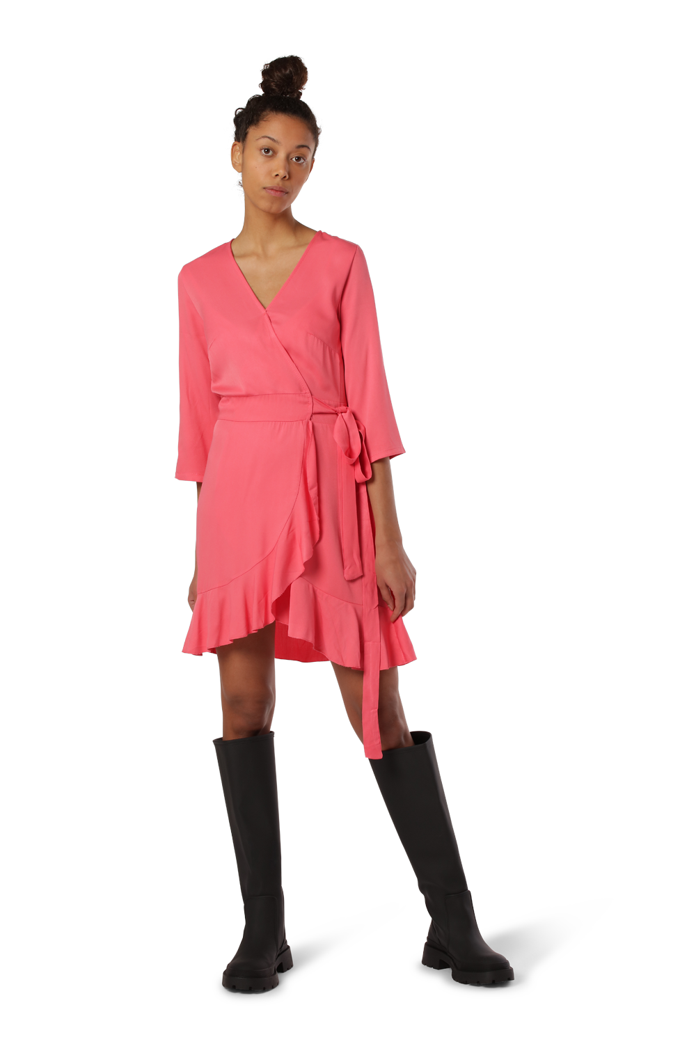Milly Wrap Dress Short Solid Coral Red