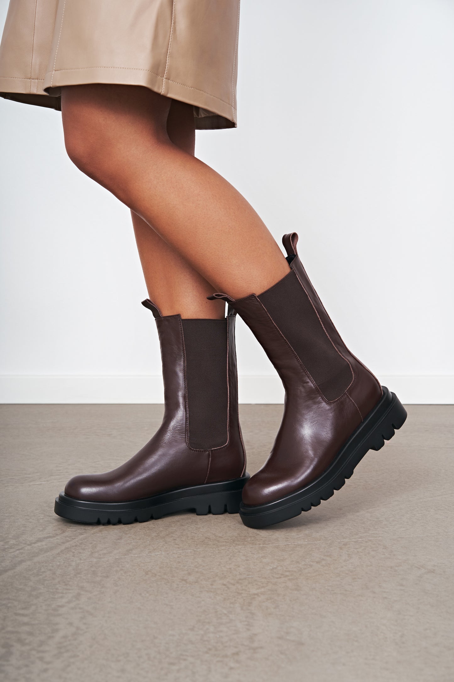 Kimora Leather Boots Dark Brown