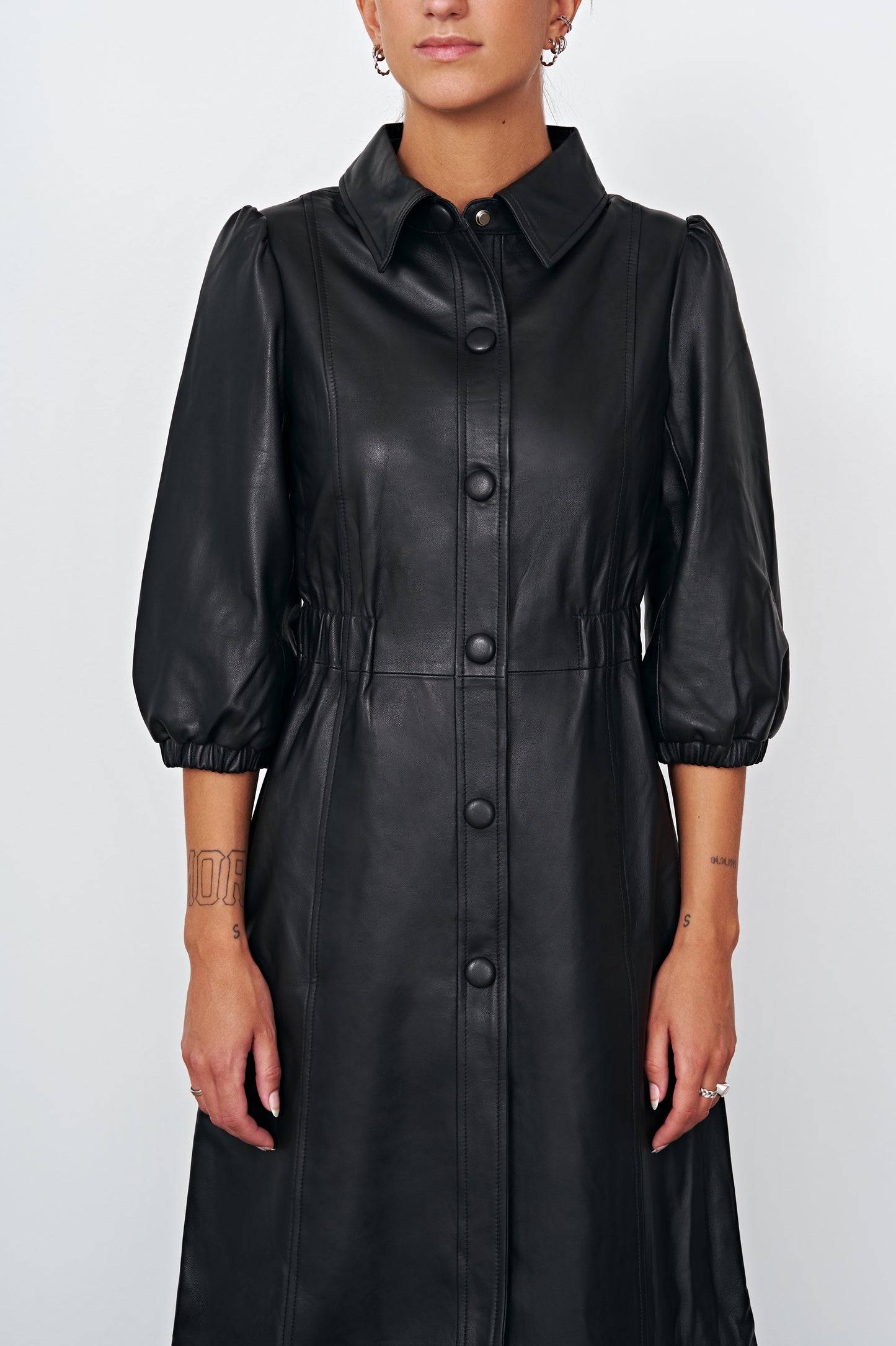 Alice Leather Button Dress Black - Sample