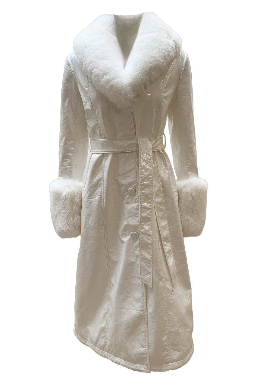 Bella Leather Coat Long White - Sample