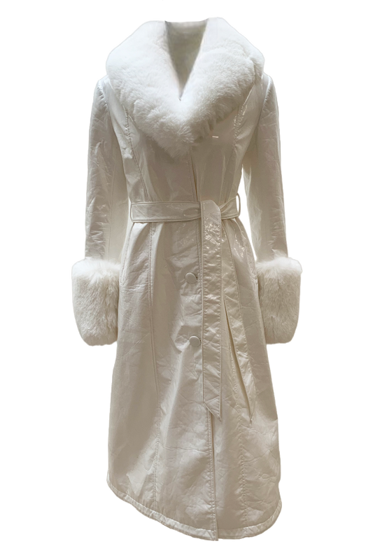 Bella Leather Coat Long White - Sample
