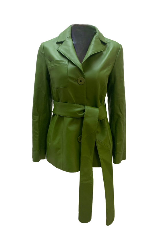 Mira Leather Coat Short Green - Sample