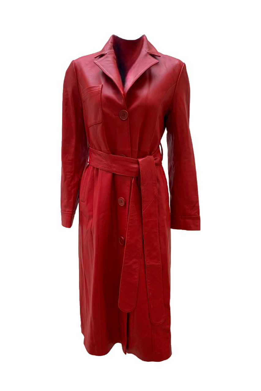 Mira Leather Coat Long Red - Sample