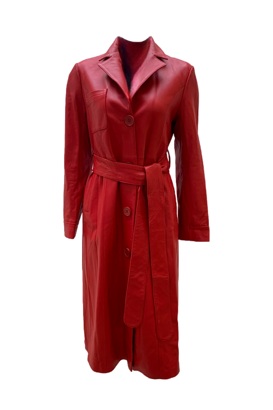 Mira Leather Coat Long Red - Sample
