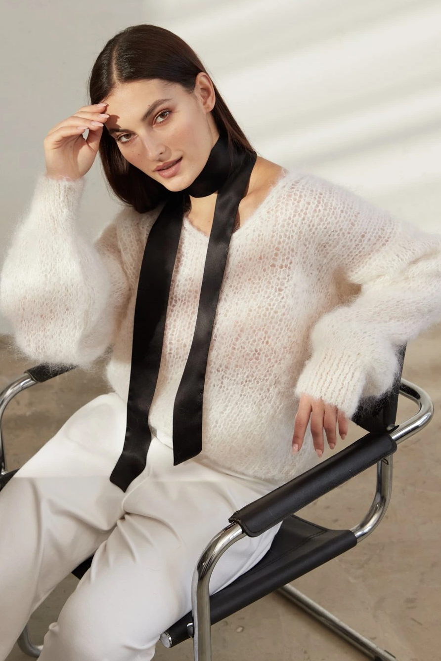 Milana LS Mohair Knit White