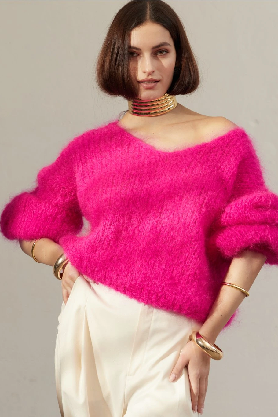 Milana LS Mohair Knit Neon Pink