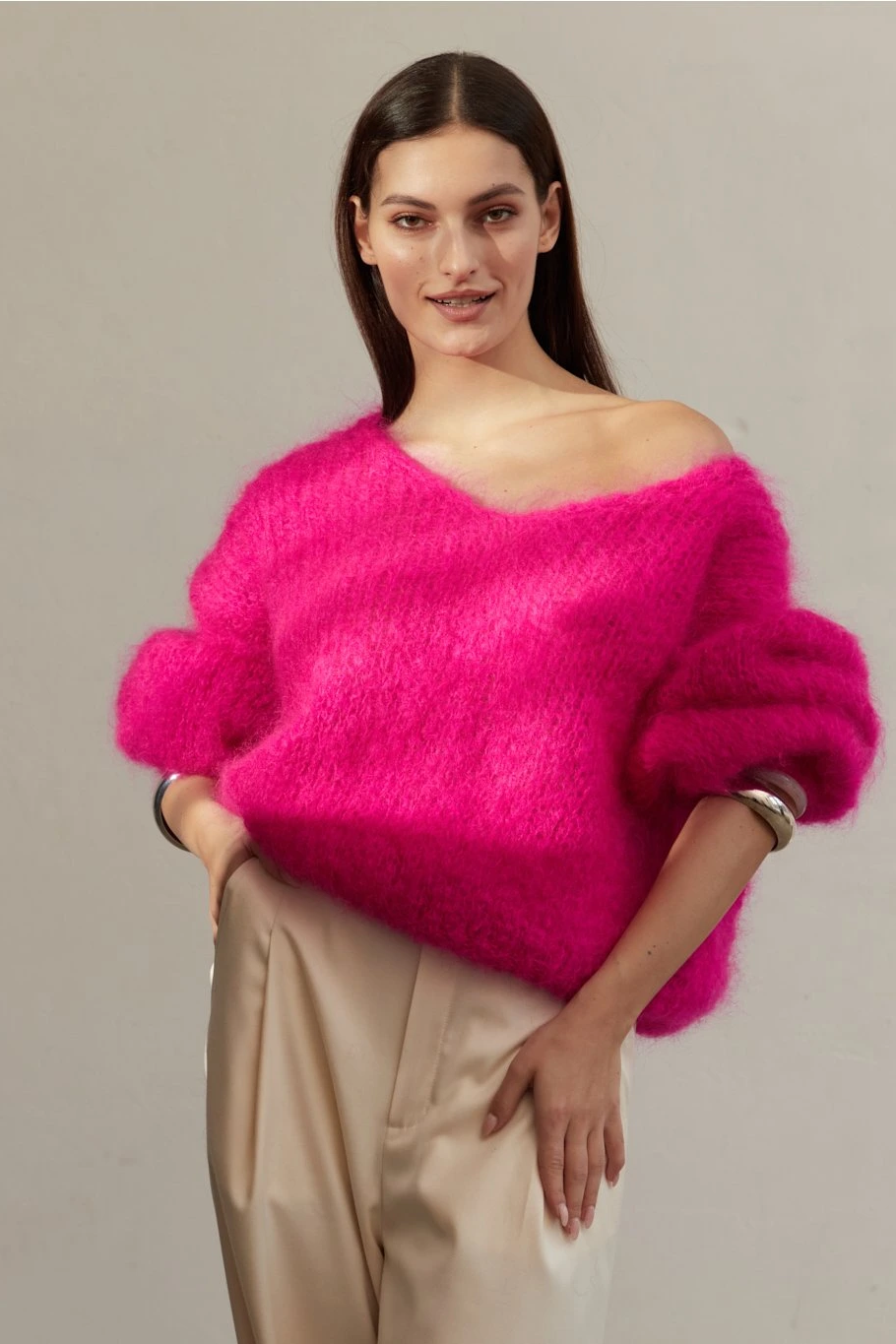 Milana LS Mohair Knit Neon Pink