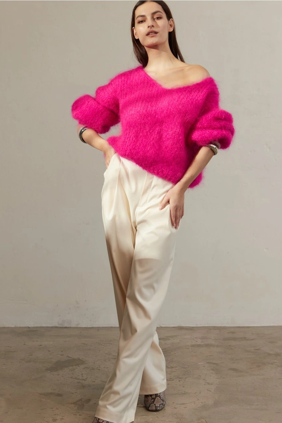 Milana LS Mohair Knit Neon Pink