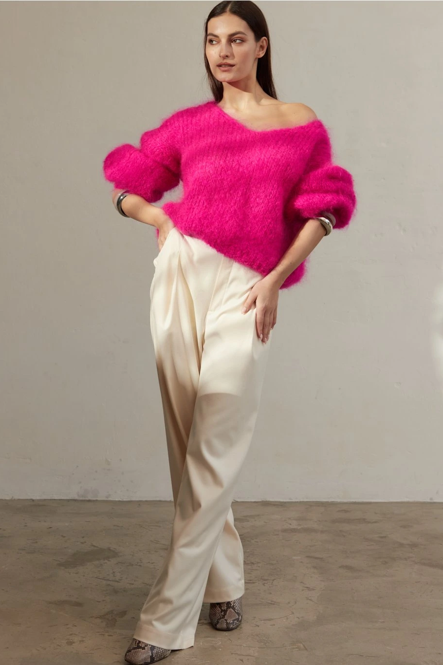 Milana LS Mohair Knit Neon Pink