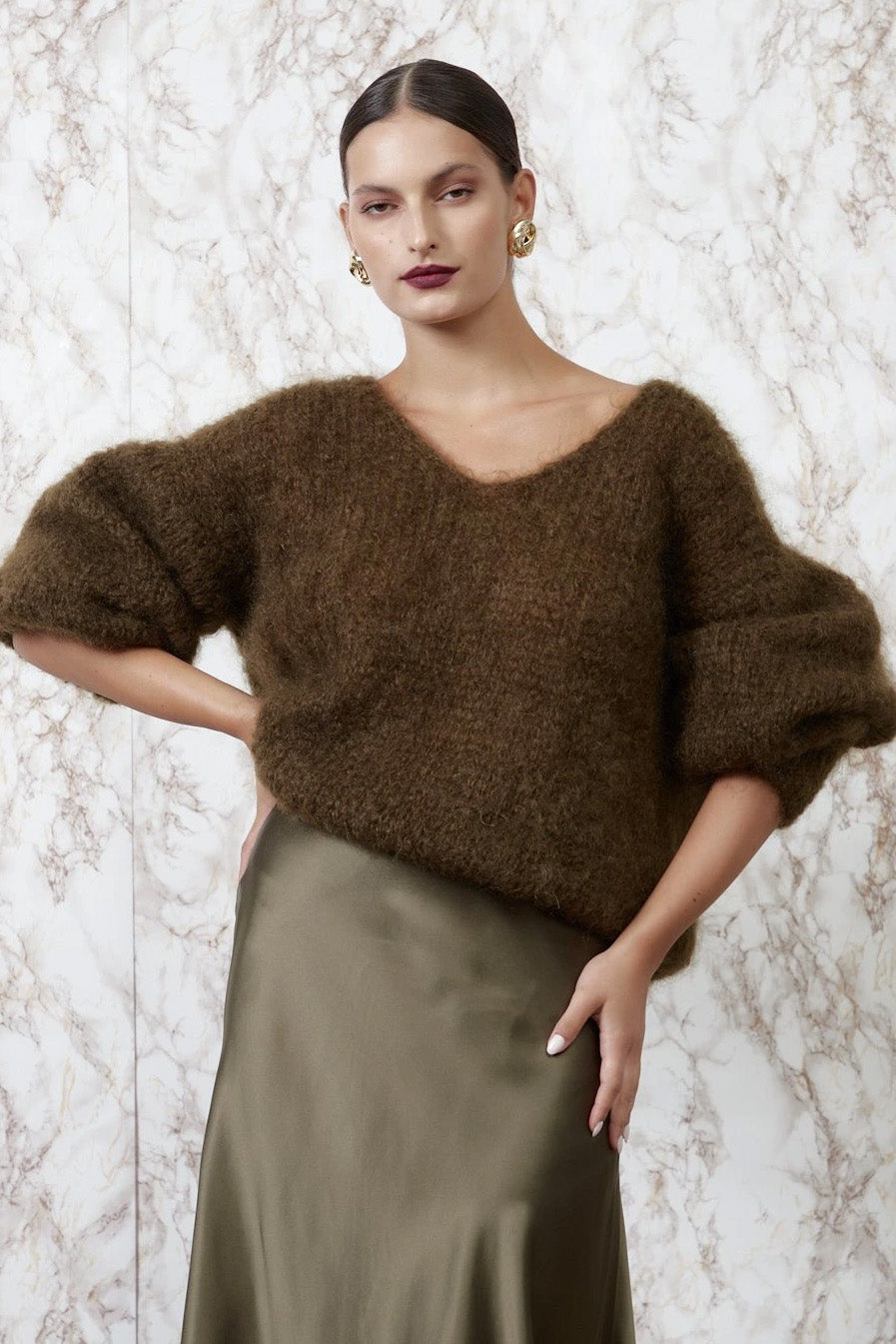 Milana LS Mohair Knit Dark Brown