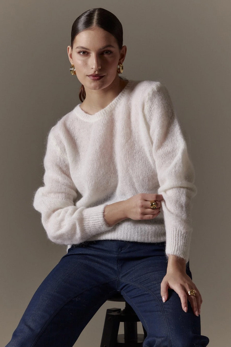 Ulla O Neck Knit Pullover White