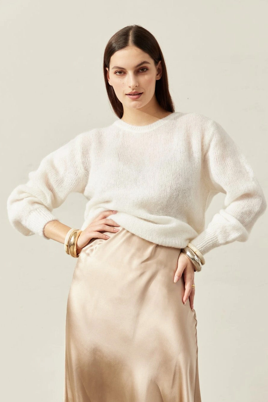 Ulla O Neck Knit Pullover White