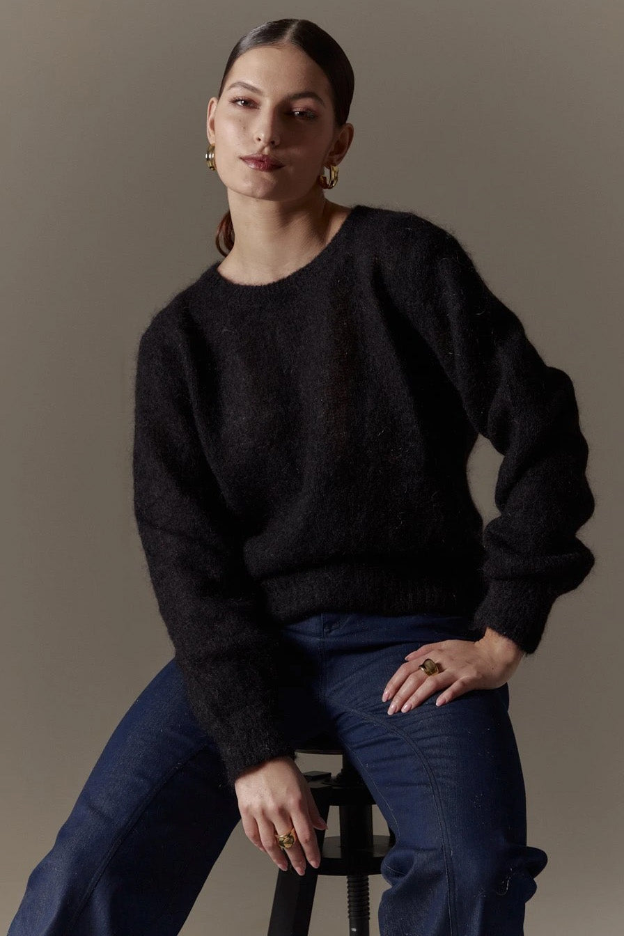 Ulla O Neck Knit Pullover Black