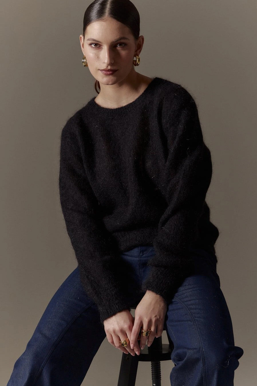 Ulla O Neck Knit Pullover Black