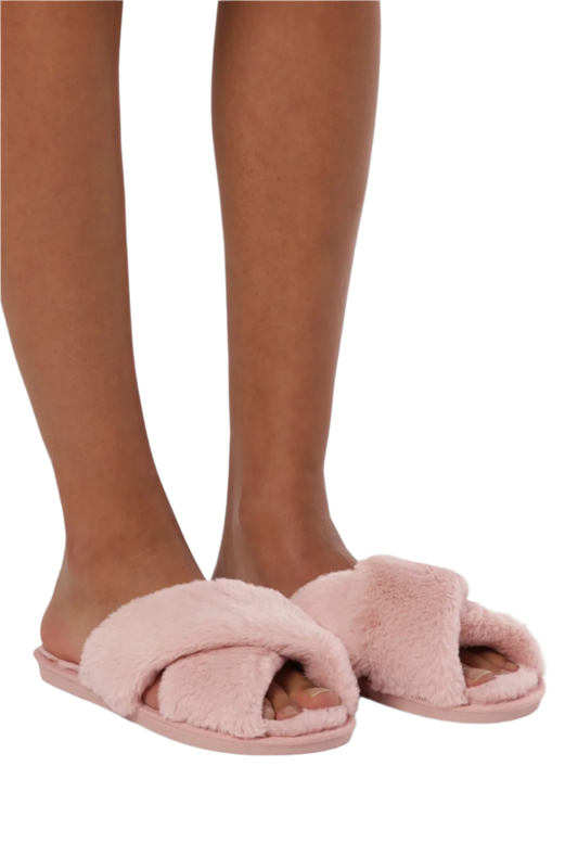 Lou Faux Fur Slippers Light Pink