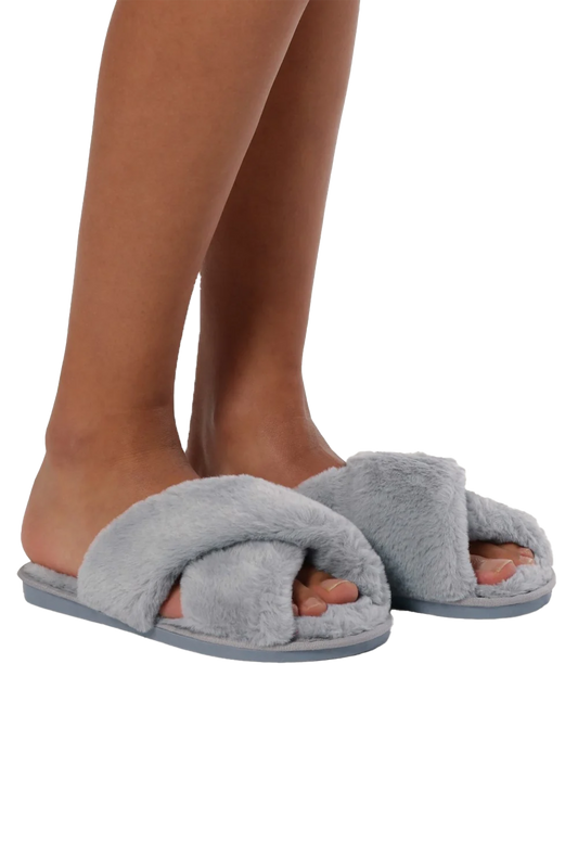 Lou Faux Fur Slippers Light Grey