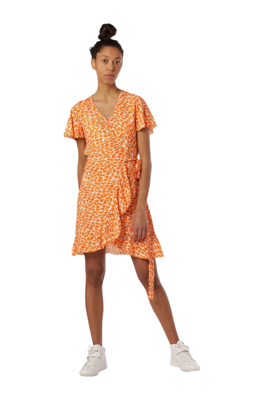 Milly Wrap Dress Short Orange Flower