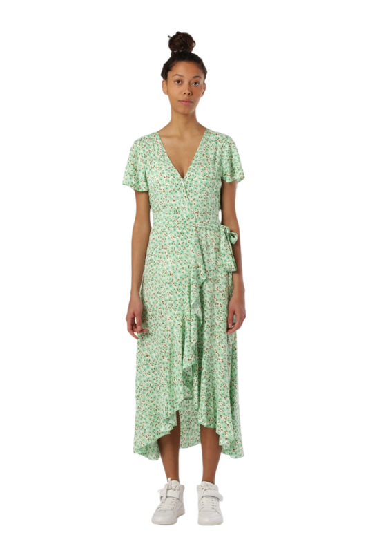 Milly Wrap Dress Long Light Green Flower