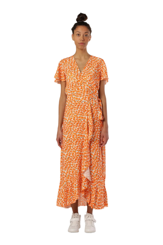 Milly Wrap Dress Long Orange Flower