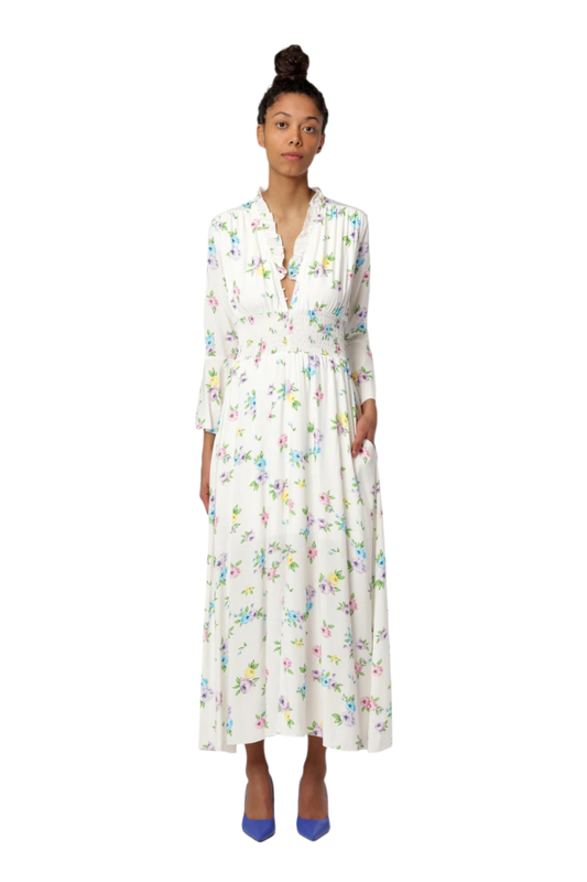 Sally Long Dress White Multiflower