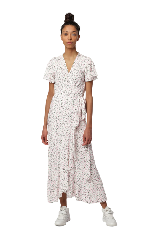 Milly Wrap Dress Long White / Pink Flower