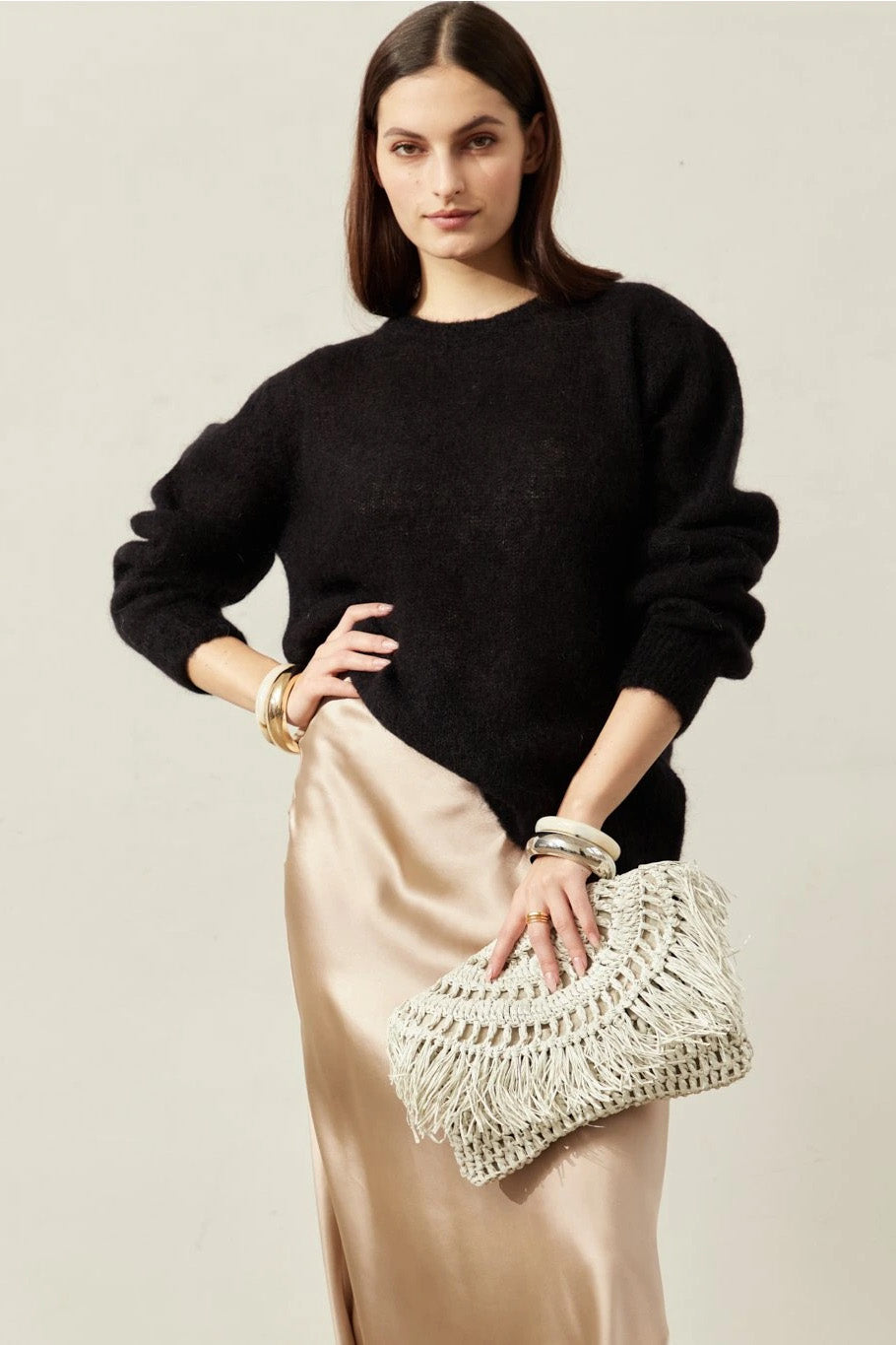 Ulla O Neck Knit Pullover Black