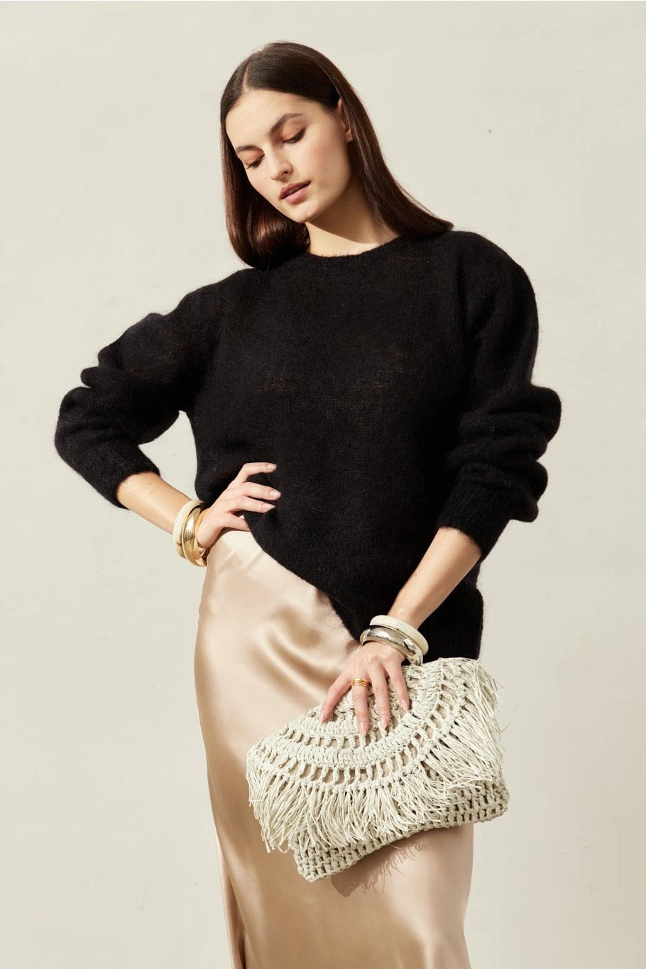 Ulla O Neck Knit Pullover Black