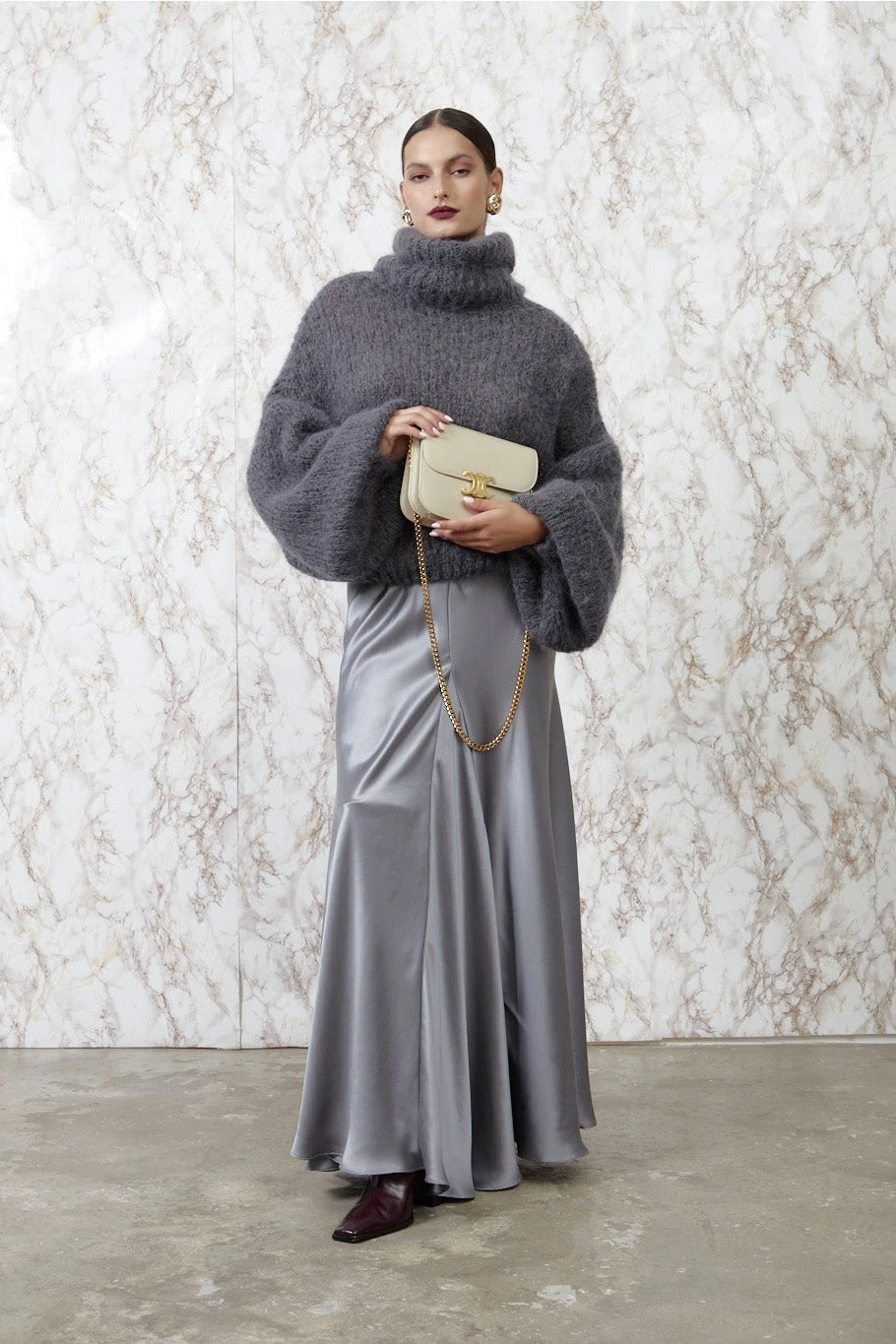 Pepper Roll Neck Alpaca Pullover Cropped Graphite