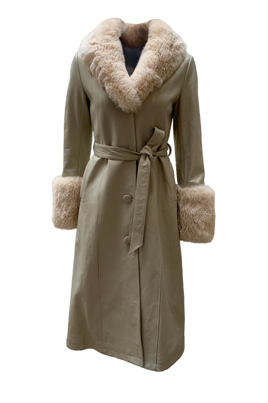 Bella Leather Coat Long Cream White - Sample