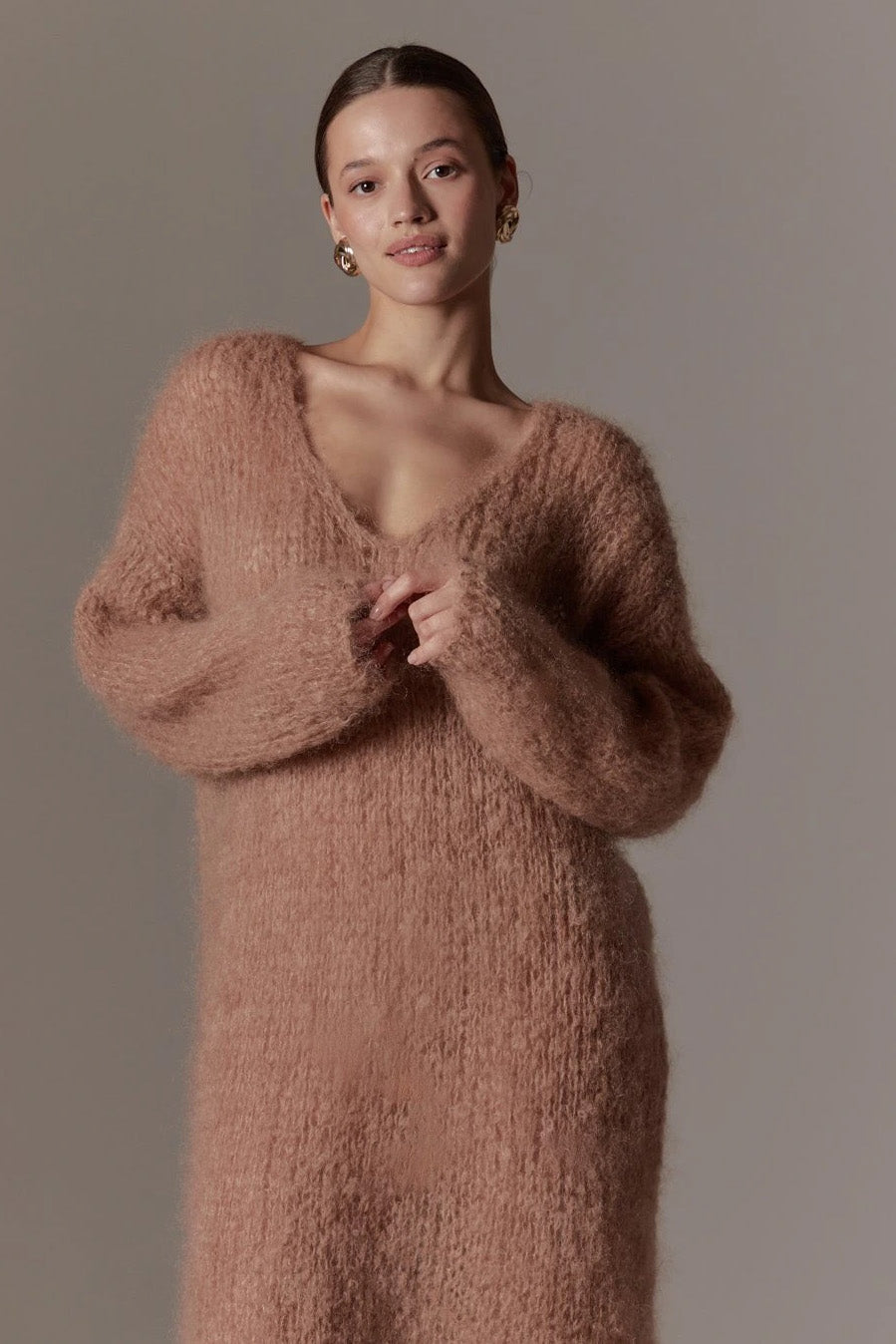 Camilla V Neck Mohair Dress Medium Brown