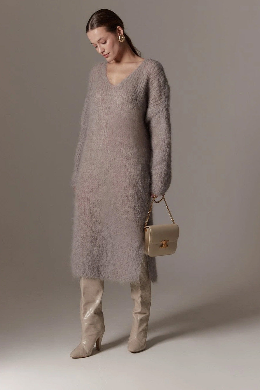 Camilla V Neck Mohair Dress Grey