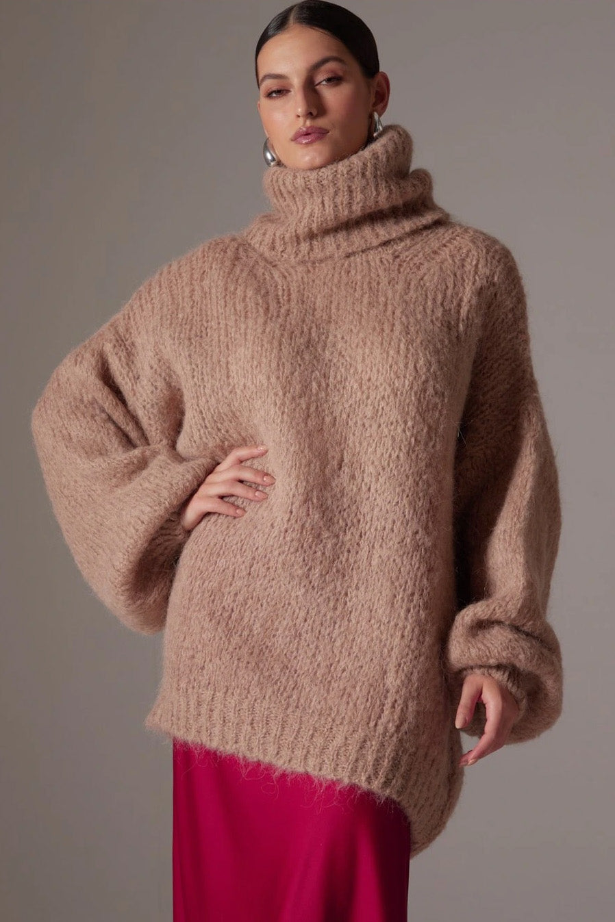 Pepper Roll Neck Alpaca Pullover Medium Brown