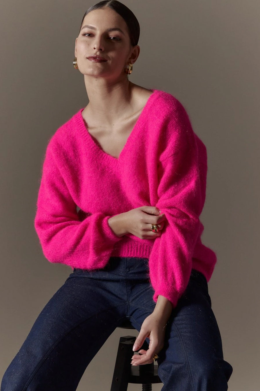 Silja V Neck Knit Neon Pink