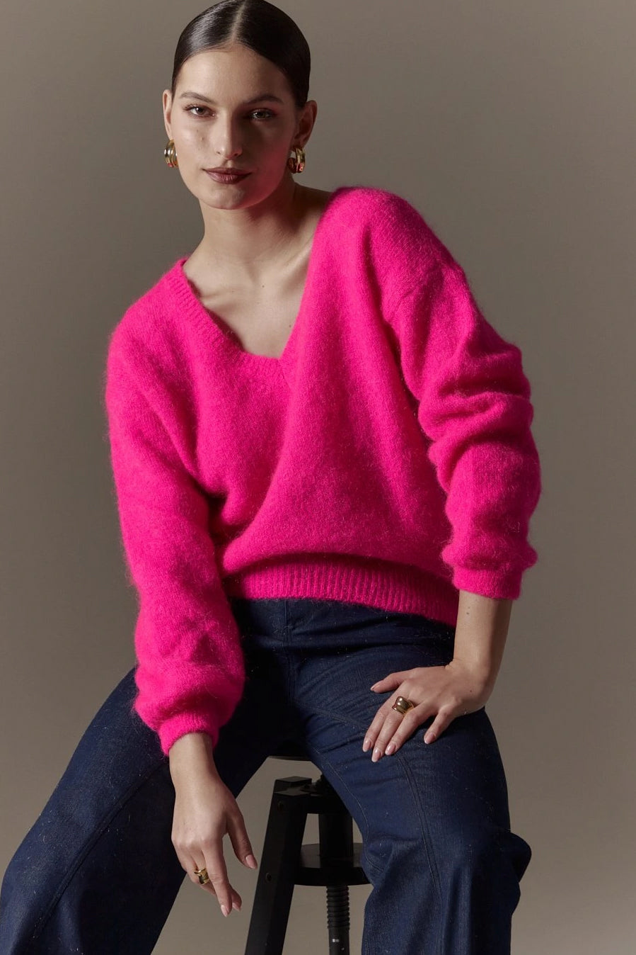 Silja V Neck Knit Neon Pink