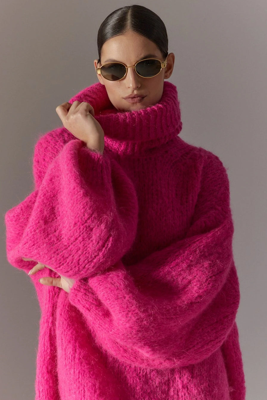 Pepper Roll Neck Alpaca Pullover Neon Pink