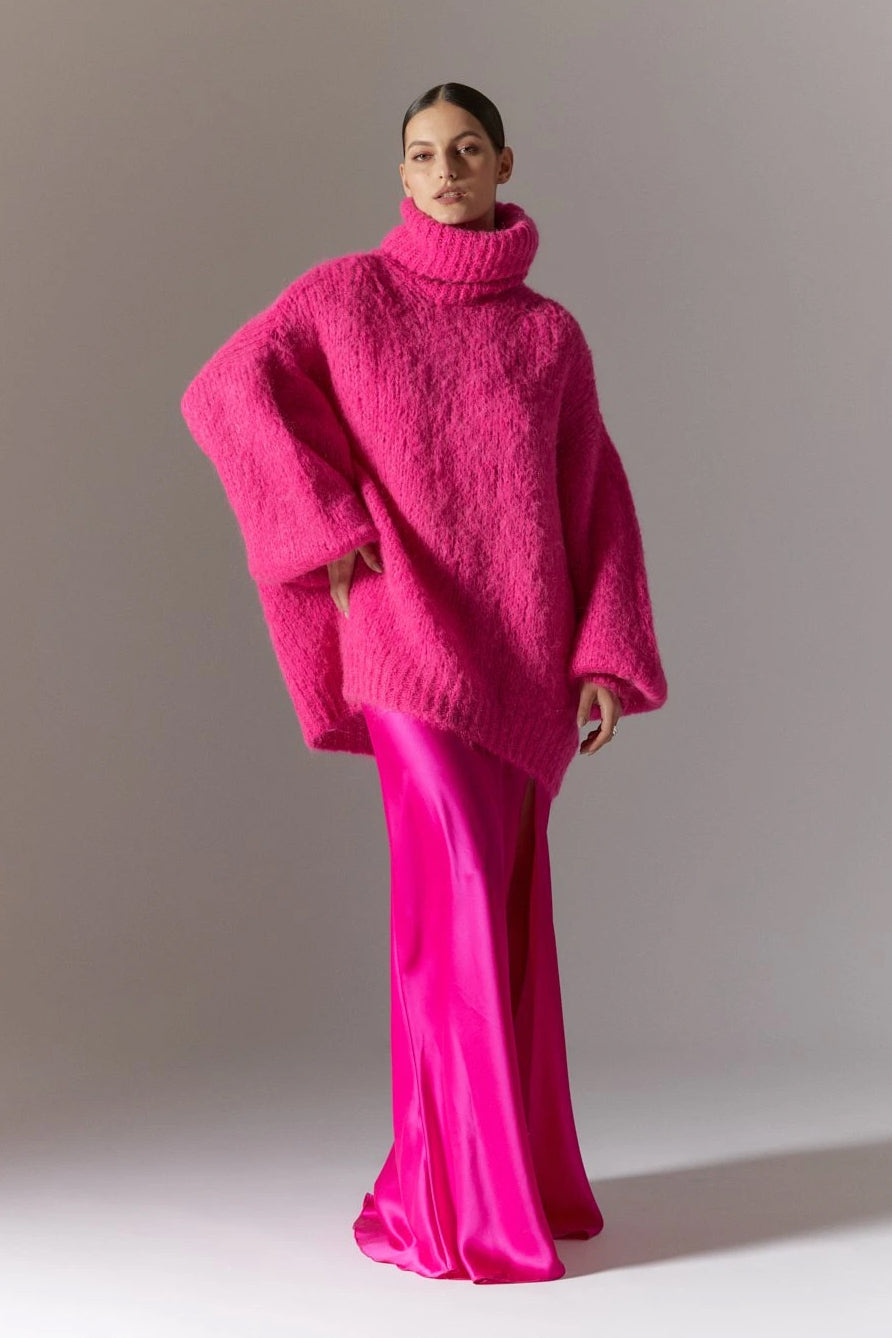 Pepper Roll Neck Alpaca Pullover Neon Pink