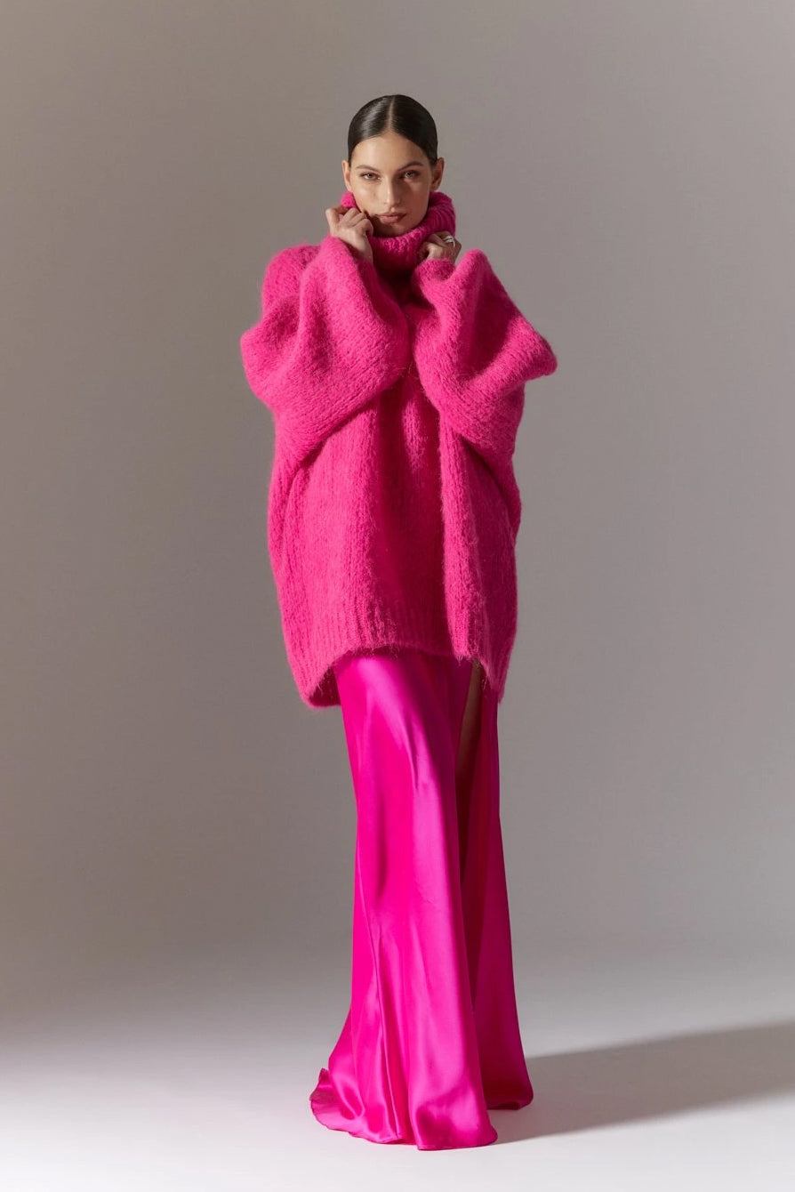 Pepper Roll Neck Alpaca Pullover Neon Pink