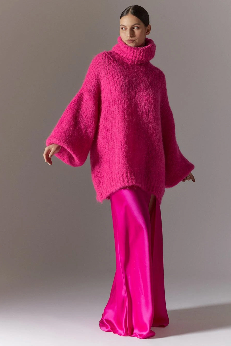 Pepper Roll Neck Alpaca Pullover Neon Pink