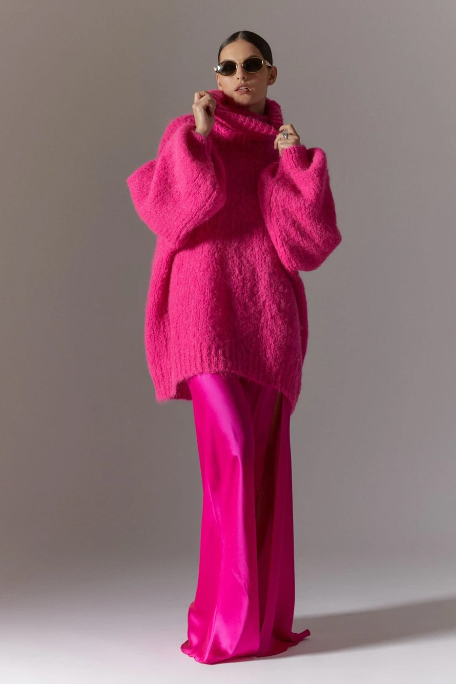 Pepper Roll Neck Alpaca Pullover Neon Pink