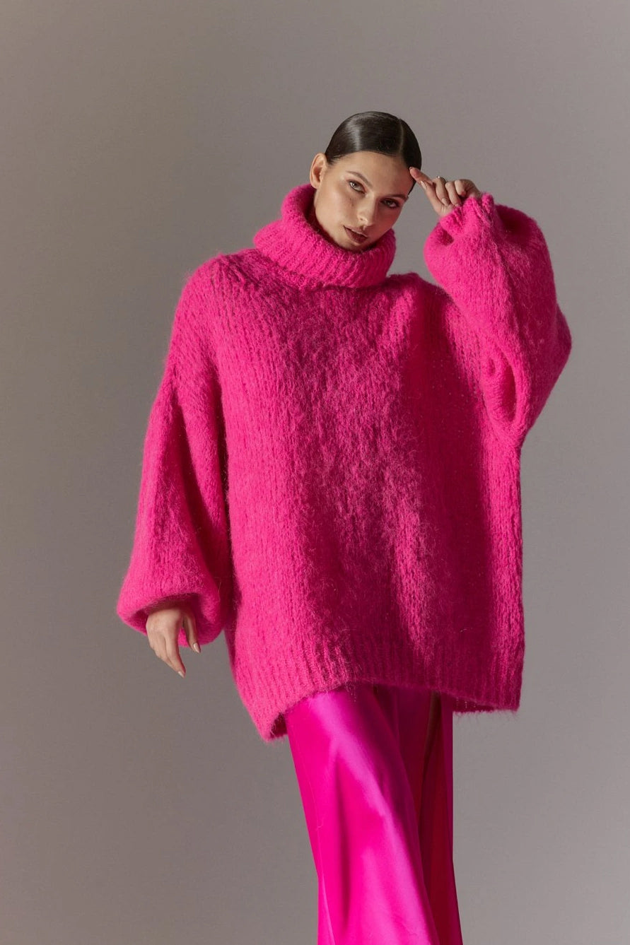 Pepper Roll Neck Alpaca Pullover Neon Pink