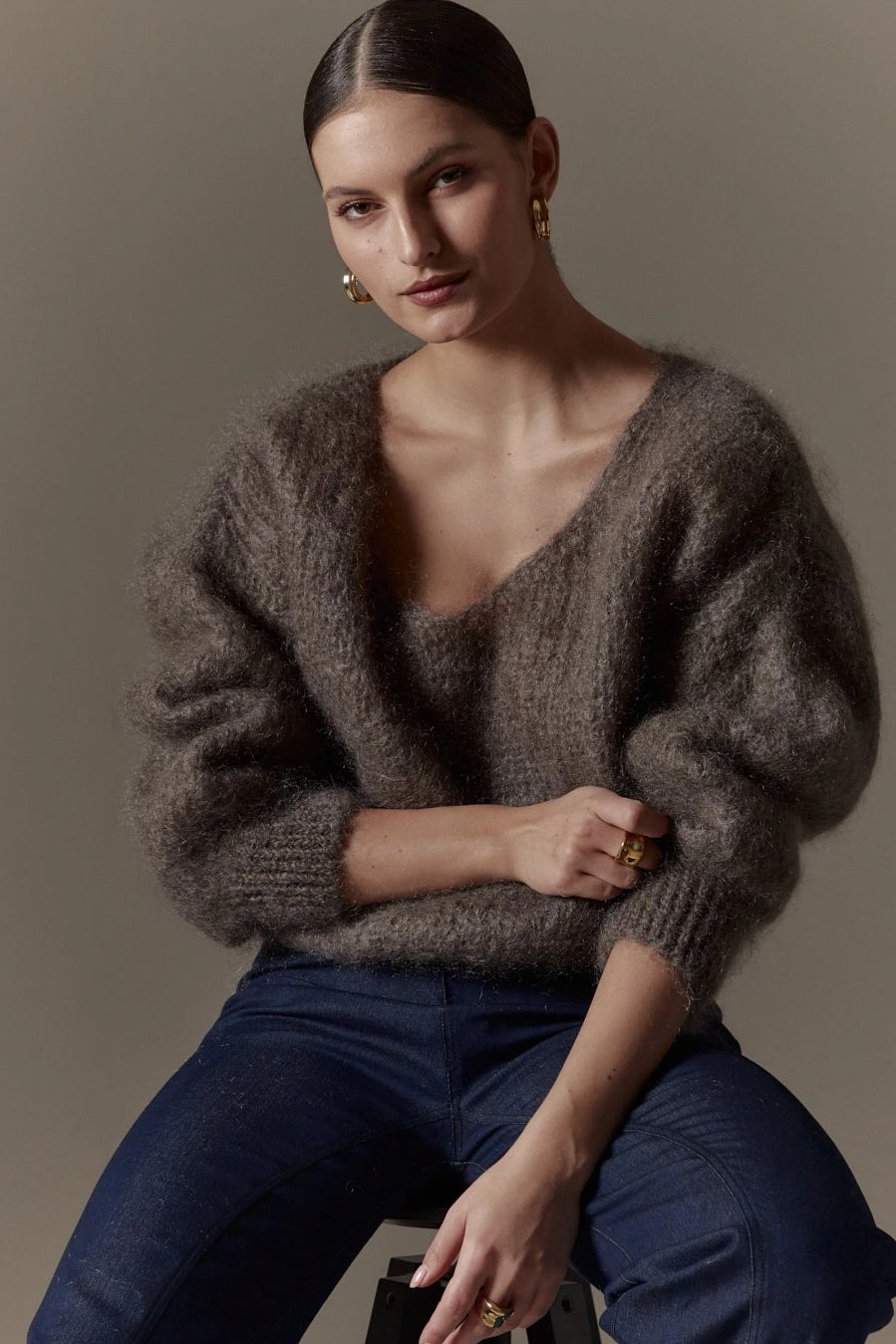 Milana LS Mohair Knit Dark Taupe