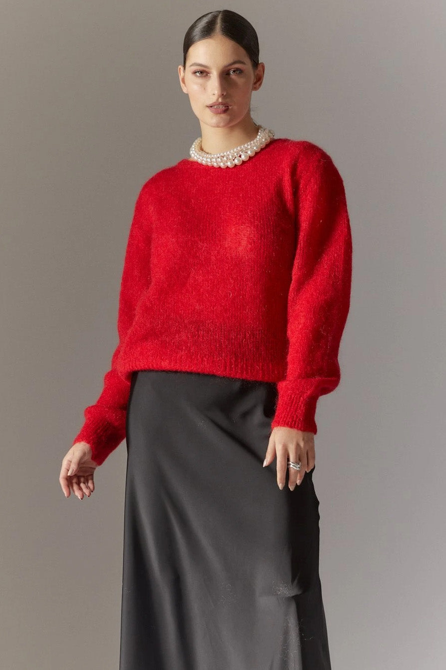 Ulla O Neck Knit Pullover Lipstick Red