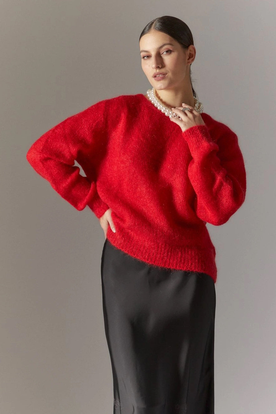 Ulla O Neck Knit Pullover Lipstick Red