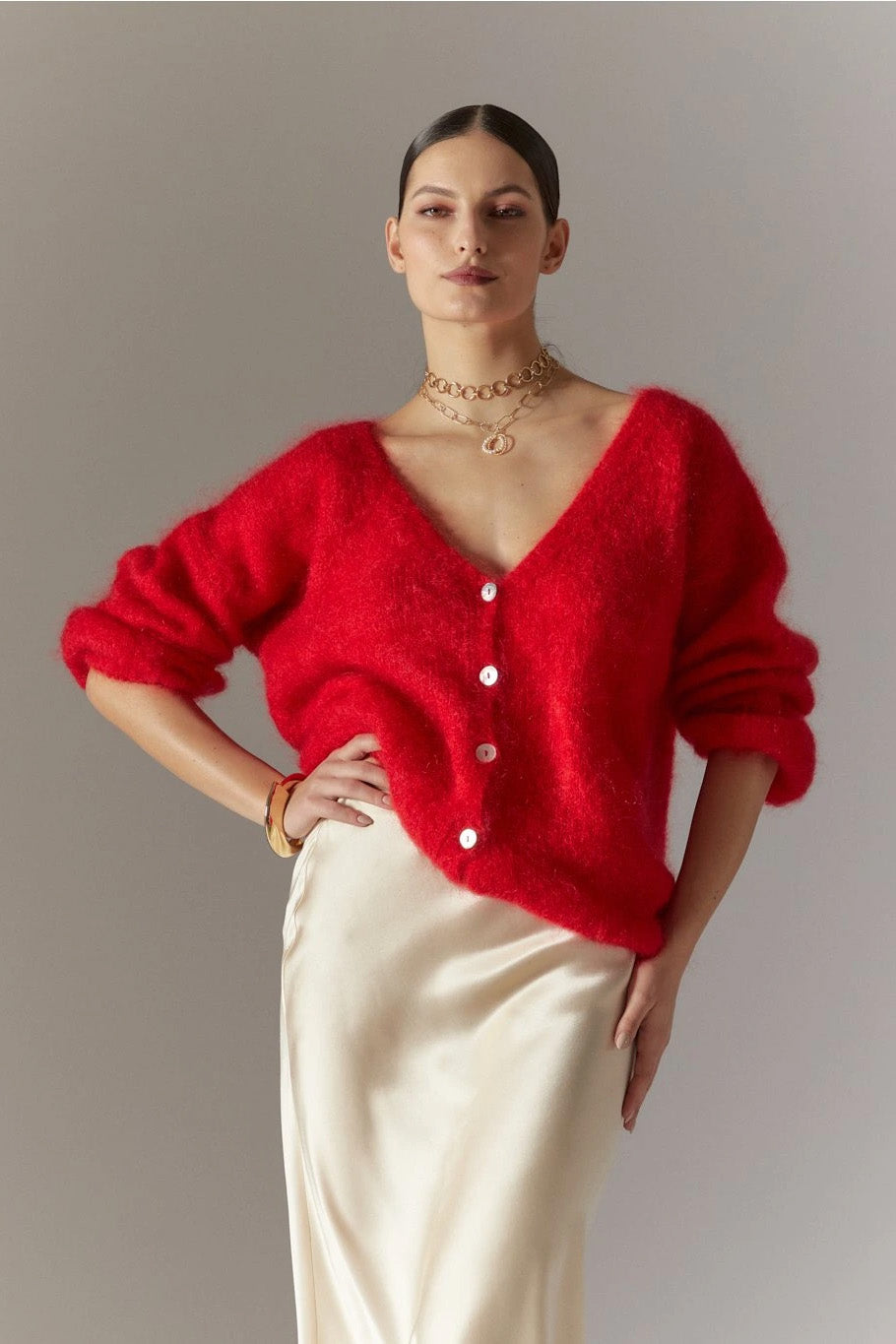 Cornelia LS Cardigan Lipstick Red