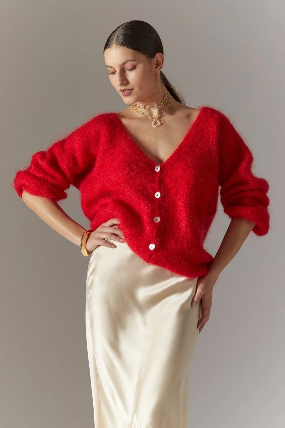 Cornelia LS Cardigan Lipstick Red